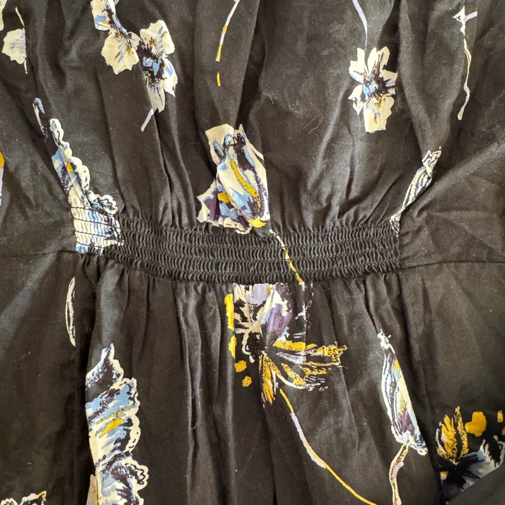 Free People Smocked Floral Black Blouse Square Neck Size XS - Picture 5 of 6
